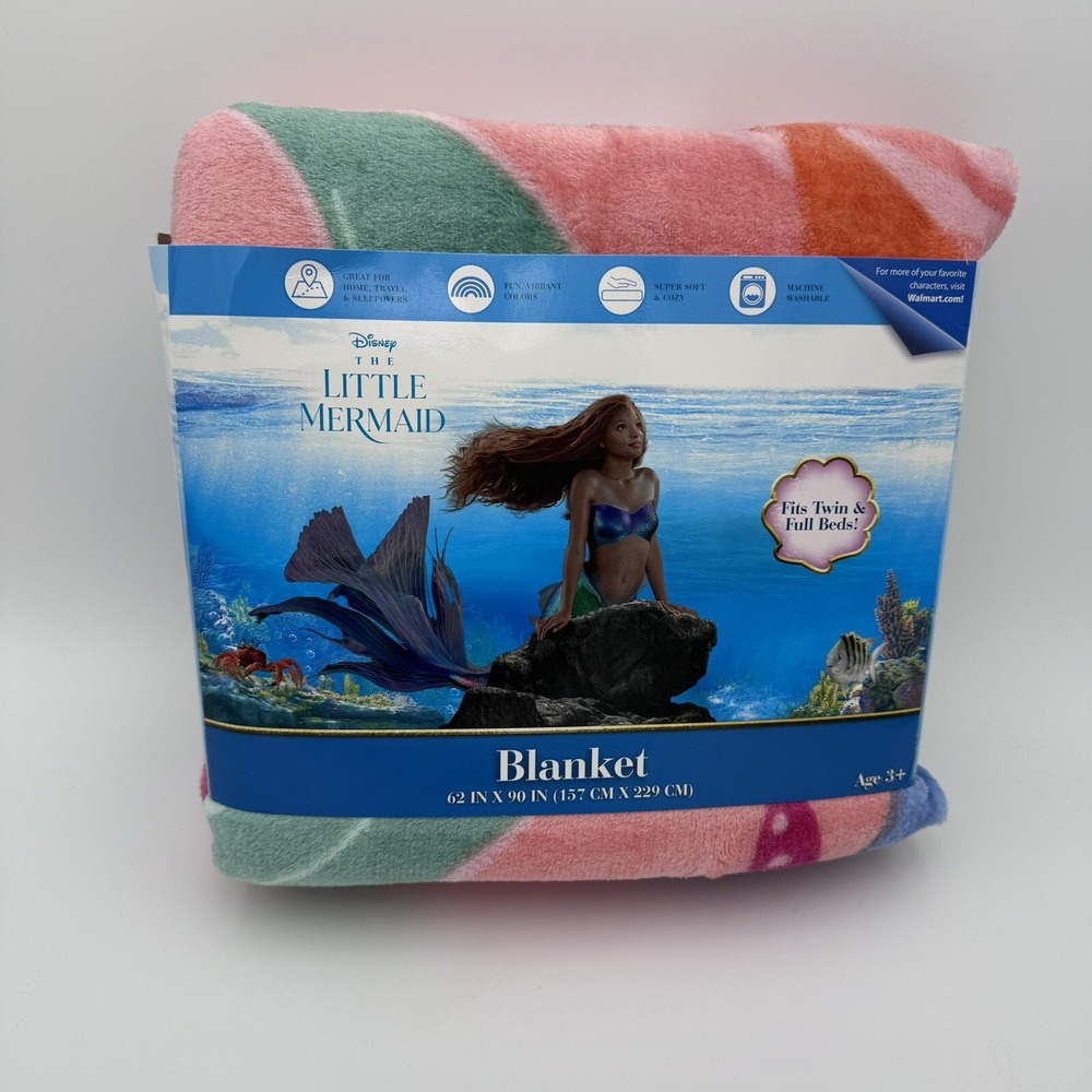 Disney The Little Mermaid Live Action Movie Plush Throw Blanket 62in x 90in T/F